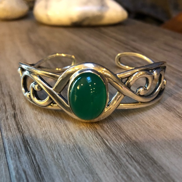 Carolyn Pollack Sterling Paradise Green Chalcedony Cuff Bracelet 💚 - Picture 5 of 9